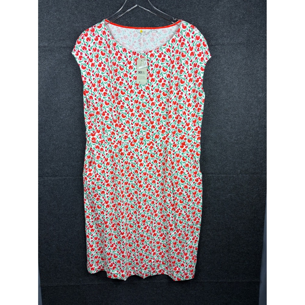 Boden Florrie Jersey Dress Red Green Floral Cotton Pockets 16/18R J0849 NWT